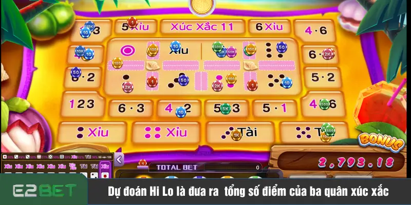 Dự đoán Hi Lo là đưa ra tổng số điểm của ba quân xúc xắc